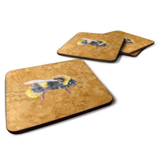 Carolines Treasures 8850FC Bee on Gold Foam Coaster Set of 4 3 1/2 x 3 1/2 multicolor