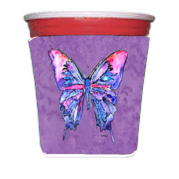 Carolines Treasures 8860RSC Butterfly On Purple Red Solo Cup bottle sleeve Hugger - 16 To 22 oz.