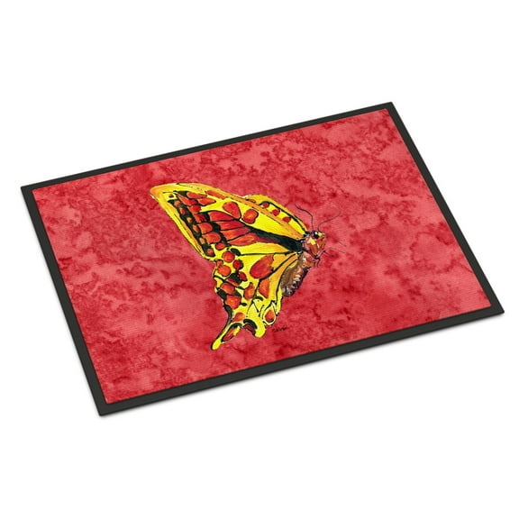 Carolines Treasures 8862JMAT Butterfly on Red Doormat 24x36 36"L x 24"W multicolor