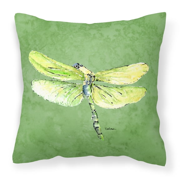 Carolines Treasures 8864PW1414 Dragonfly on Avacado   Canvas Fabric Decorative Pillow 14Hx14W multicolor