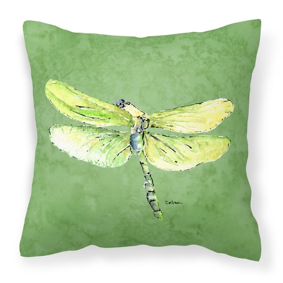 Carolines Treasures 8864PW1414 Dragonfly on Avacado Canvas Fabric Decorative Pillow 14Hx14W multicolor