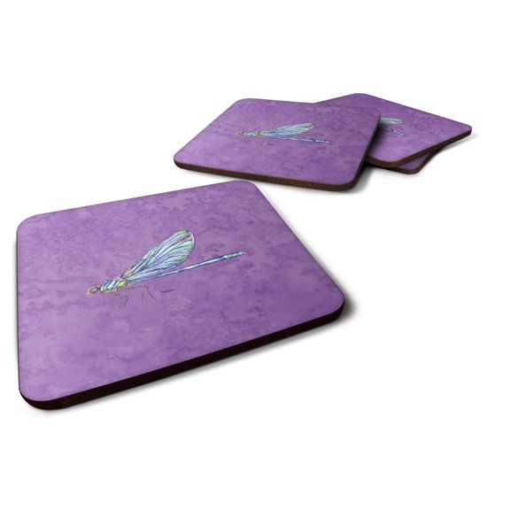 Carolines Treasures 8865FC Dragonfly on Purple Foam Coaster Set of 4 3 1/2 x 3 1/2 multicolor