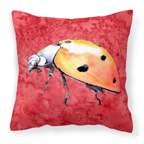 Carolines Treasures 8868PW1818 Lady Bug on Red   Canvas Fabric Decorative Pillow 18H x18W multicolor
