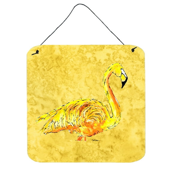 Carolines Treasures 8872DS66 Flamingo on Yellow Wall or Door Hanging Prints 6x6 multicolor