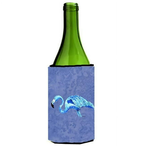 Carolines Treasures 8873LITERK Flamingo On Slate Blue Wine bottle sleeve Hugger - 24 oz.