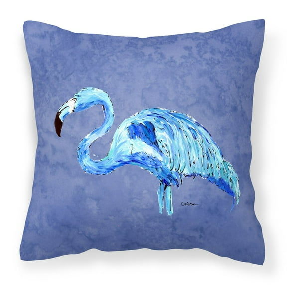 Carolines Treasures 8873PW1818 Flamingo On Slate Blue   Canvas Fabric Decorative Pillow 18H x18W multicolor