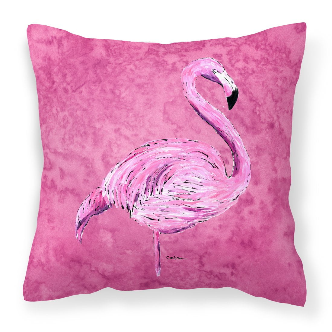 Pink Flamingo Canvas Fabric Decorative Pillow 14" x 14"