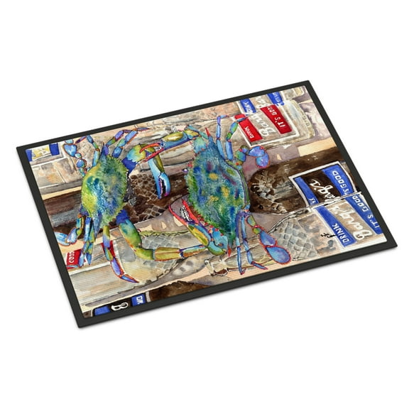 Carolines Treasures 8914JMAT Blue Crabby Bottles of Barqs Rootbeer Door Mat Indoor Rug or Outdoor Welcome Mat 24x36