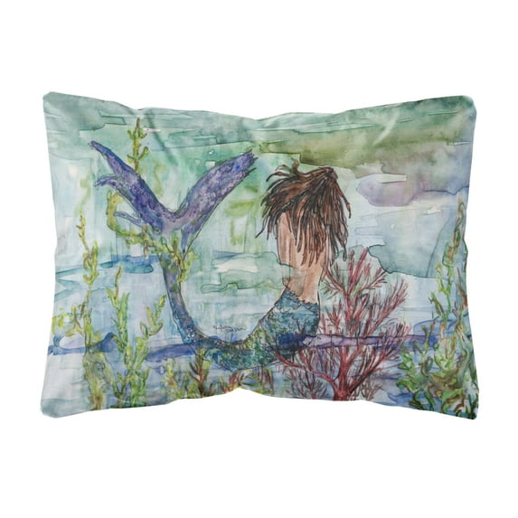 Carolines Treasures 8973PW1216 Brunette Mermaid Coral Fantasy Canvas Fabric Decorative Pillow, 12H x16W, multicolor