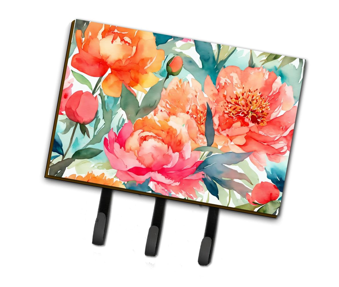 Peonies in Watercolor Leash or Key Holder 6 in x 9 in
