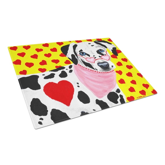 Carolines Treasures AMB1116LCB Hearts and Dalmatian Glass Cutting Board Large, 12H x 16W, multicolor