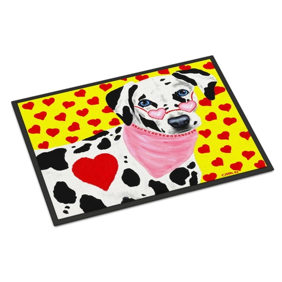 Carolines Treasures AMB1116MAT Hearts and Dalmatian Door Mat Indoor Rug or Outdoor Welcome Mat 18x27 Doormat 27"L x