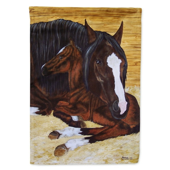 Carolines Treasures AMB1236GF Bay Mare Foal Horse Flag Garden Size Small multicolor