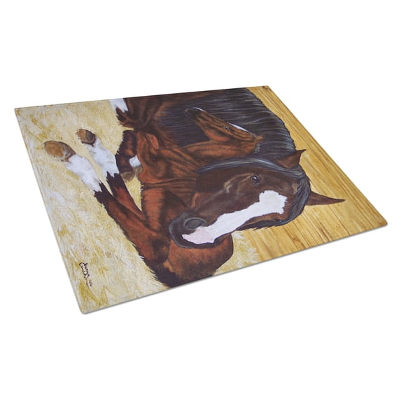 Carolines Treasures AMB1236LCB Bay Mare Foal Horse Glass Cutting Board Large, 12H x 16W, multicolor