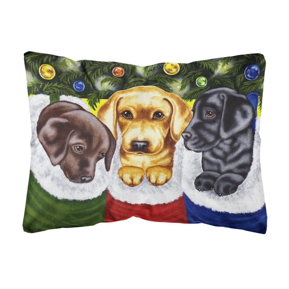 Carolines Treasures AMB1315PW1216 Christmas Stocking Surprise Labrador Fabric Decorative Pillow 12H x16W multicolor
