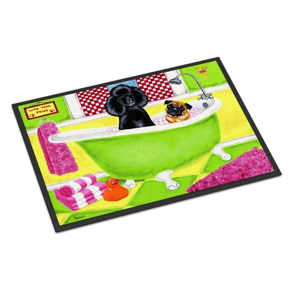 Carolines Treasures AMB1335MAT Tub for Two with Poodle and Pug Door Mat Indoor Rug or Outdoor Welcome Mat 18x27 Doormat