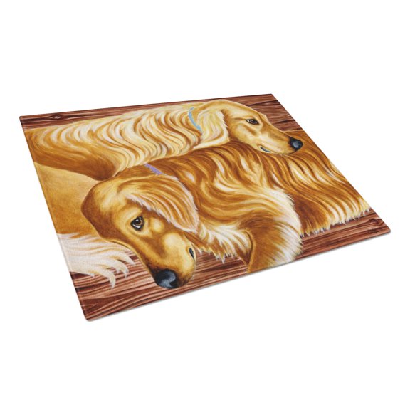 Zeus and Chloie the Golden Retrievers Glass Cutting Board Large