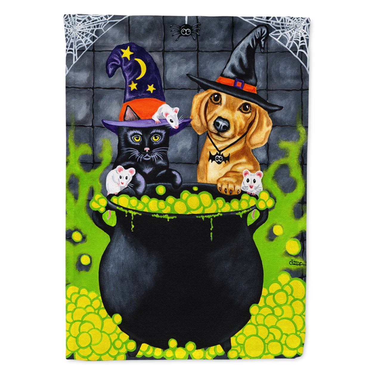Carolines Treasures AMB1434GF Brewing up Trouble Halloween Dachshund Flag Garden Size  Small multicolor
