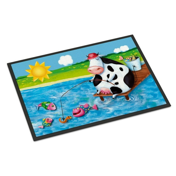 Carolines Treasures APH0085JMAT Cow Fishing off of a Pier Door Mat Indoor Rug or Outdoor Welcome Mat 24x36 Doormat 36"L
