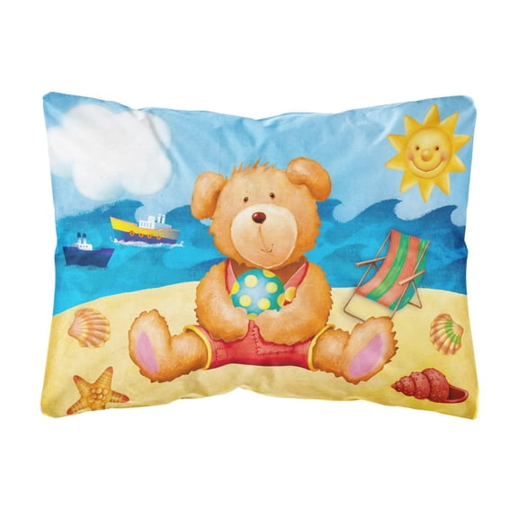 Carolines Treasures APH0088PW1216 Teddy Bear on the Beach Fabric Decorative Pillow 12H x16W multicolor