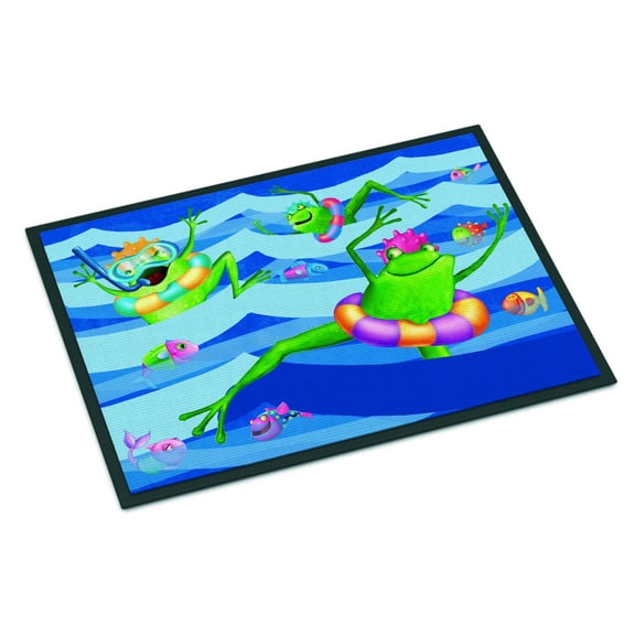Carolines Treasures APH0089MAT Frogs Swimming Door Mat Indoor Rug or Outdoor Welcome Mat 18x27 Doormat  27"L x 18"W