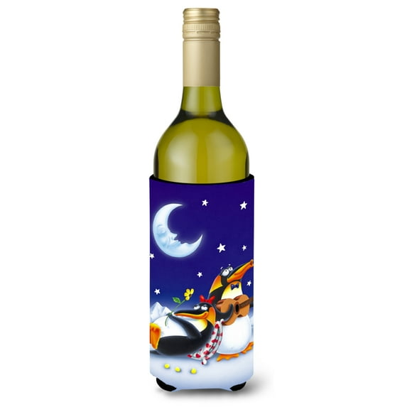 Carolines Treasures APH0243LITERK Music under the Moon Penguins Wine Bottle beverage Insulator Hugger Wine Bottle