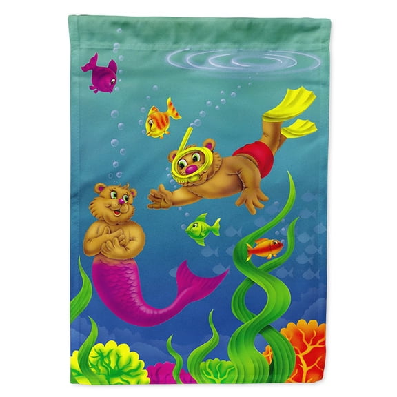 Carolines Treasures APH0414CHF Teddy Bear Mermaid and Diver Flag Canvas House Size  Large multicolor