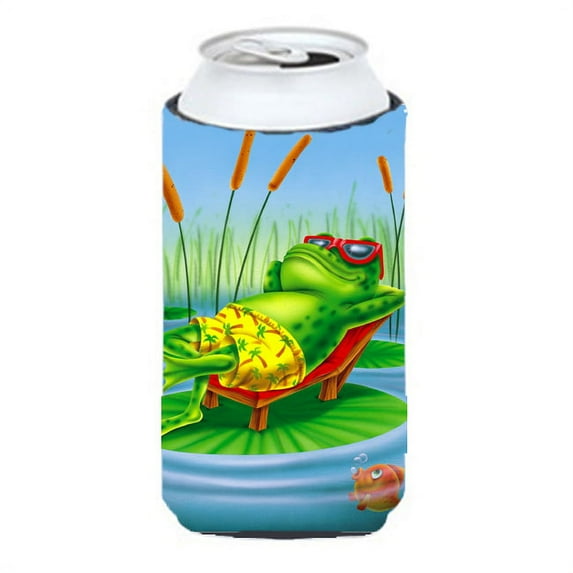 Carolines Treasures APH0521TBC Frog Chilaxin on the Lilly Pad Tall Boy beverage insulator Hugger  Tall Boy multicolor