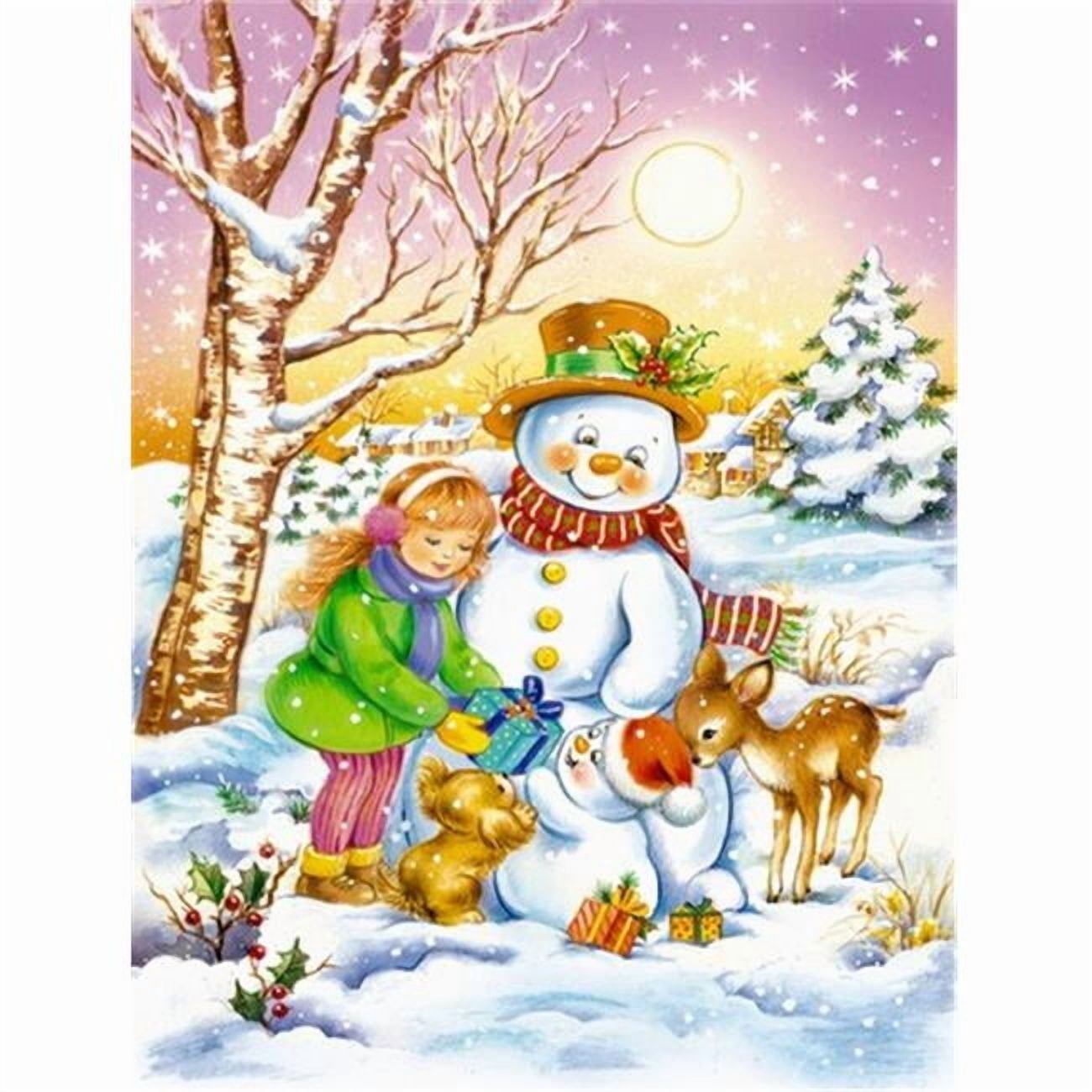 Girl and Animals with Snowman Flag Canvas House Size