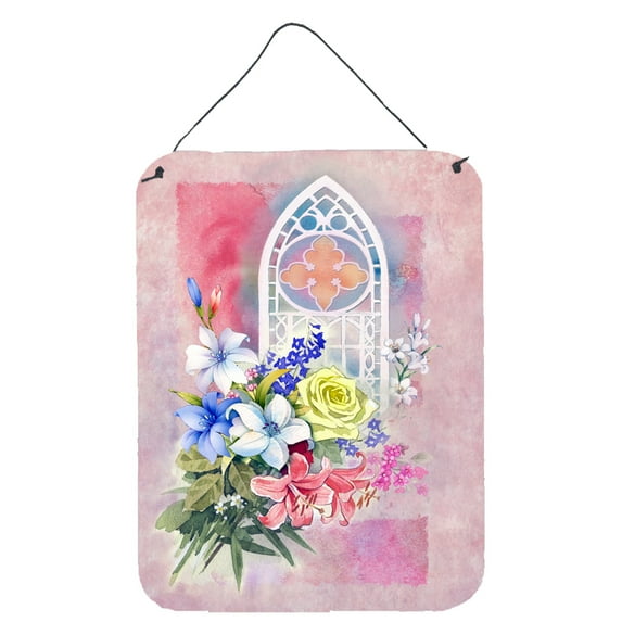 Carolines Treasures APH3934DS1216 Church Window and Flowers Wall or Door Hanging Prints 12x16 multicolor