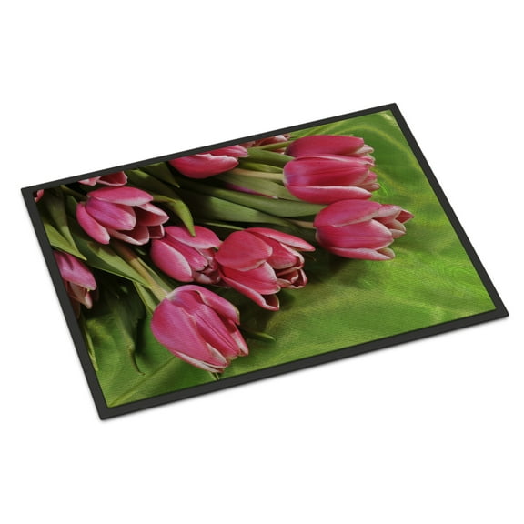 Carolines Treasures APH5048MAT Pink Tulips Door Mat Indoor Rug or Outdoor Welcome Mat 18x27 Doormat  27"L x 18"W