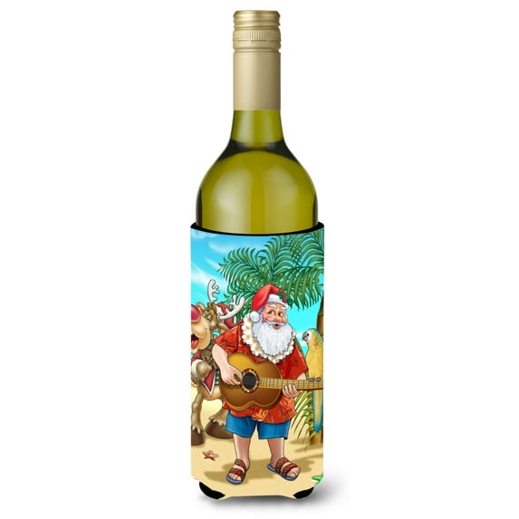 Carolines Treasures APH5151LITERK Beach Christmas Santa Claus Island Time Wine Bottle Beverage Insulator Hugger Wine