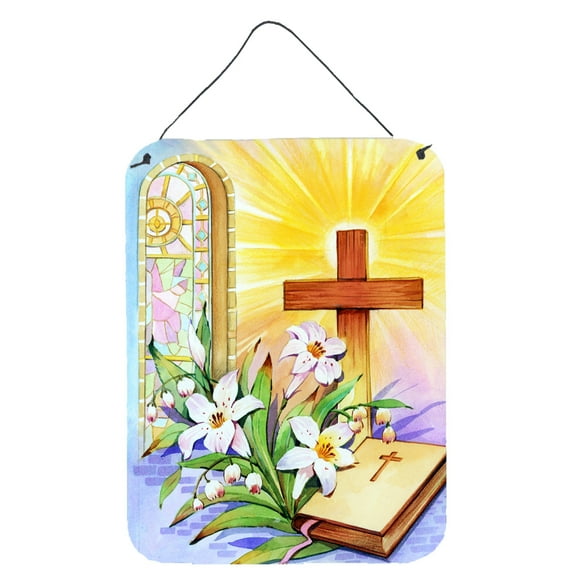 Carolines Treasures APH5433DS1216 Easter Cross and Bible in Stain Glass Window Wall or Door Hanging Prints 12x16