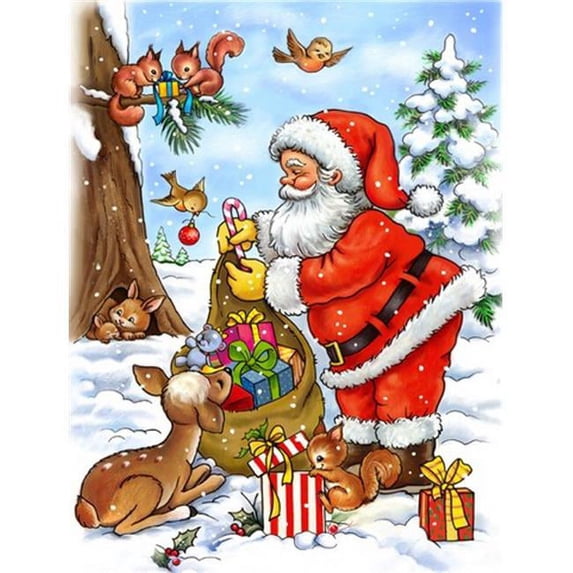 Carolines Treasures APH5444CHF Christmas Santa Claus handing out presents Flag Canvas House Size Large multicolor