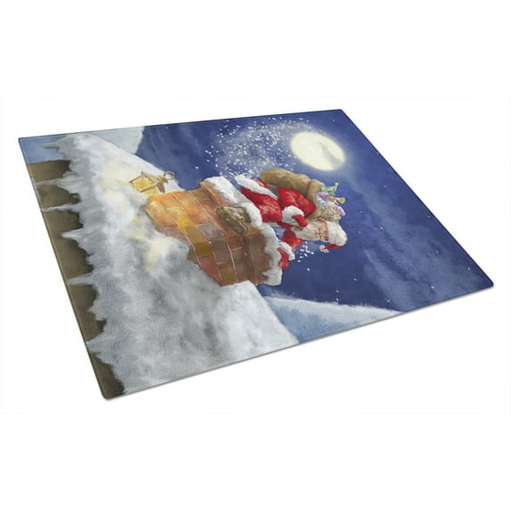 Carolines Treasures APH5479LCB Christmas Santa Claus in the Chimney Glass Cutting Board Large 12H x 16W multicolor
