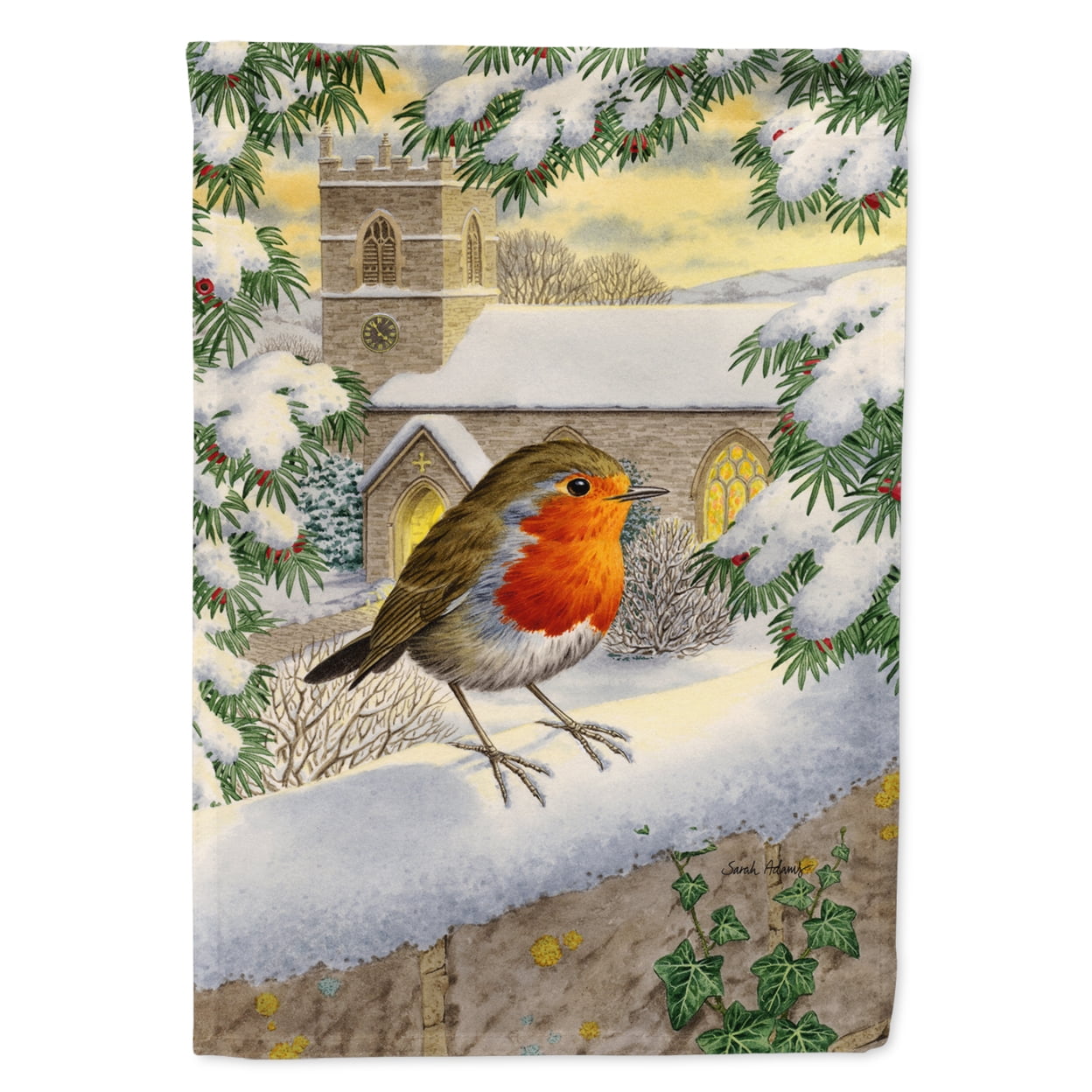 Carolines Treasures ASA2090CHF European Robin Waiting Flag Canvas House Size Large multicolor