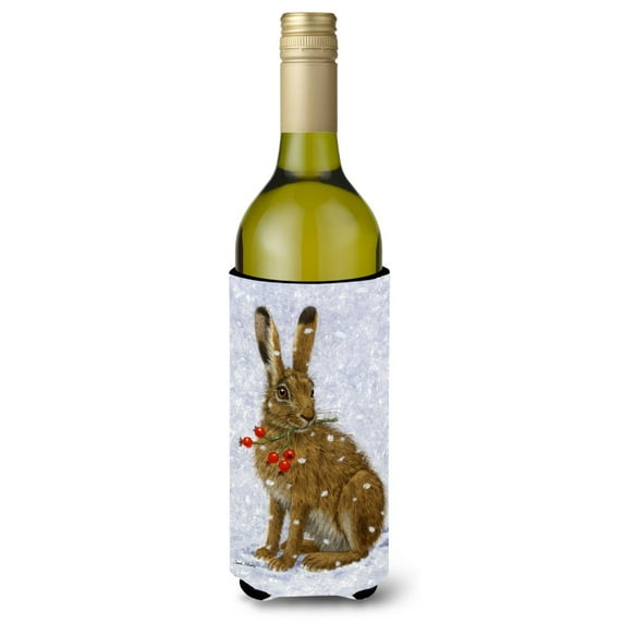 Carolines Treasures ASA2147LITERK Rabbit Hare and Rosehips Wine Bottle Beverage Insulator Hugger Wine Bottle multicolor