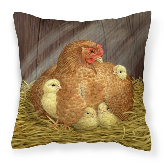 Carolines Treasures ASAD0109PW1818 My Little Chickadees Hen with Chicks Canvas Decorative Pillow  18H x18W multicolor