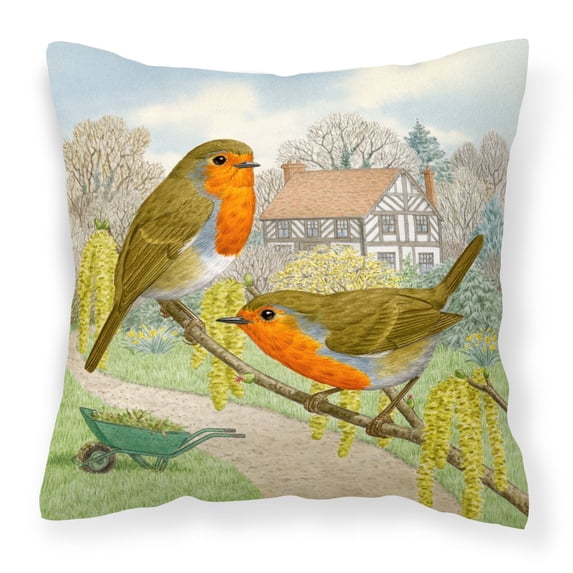 Carolines Treasures ASAD0684PW1414 European Robin by Sarah Adams Canvas Decorative Pillow 14Hx14W multicolor