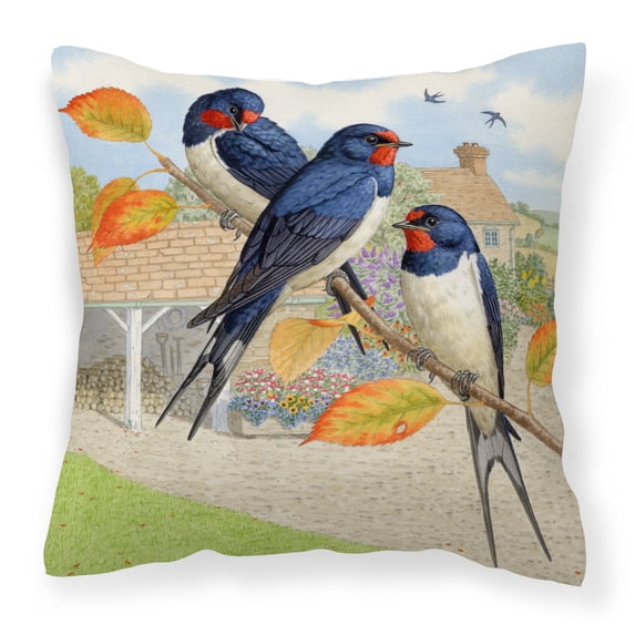 Carolines Treasures ASAD0694PW1414 Swallows by Sarah Adams Canvas Decorative Pillow 14Hx14W multicolor