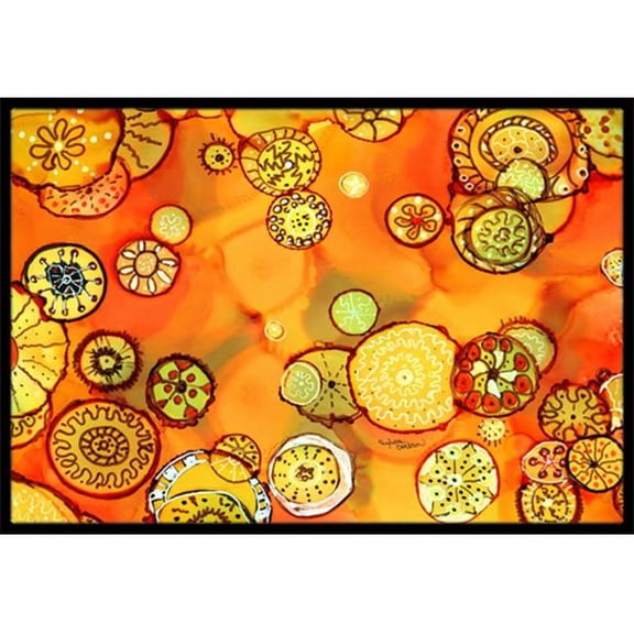 Carolines Treasures Abstract Flowers in Oranges & Yellows Indoor or Outdoor Mat- 24 x 36 in.