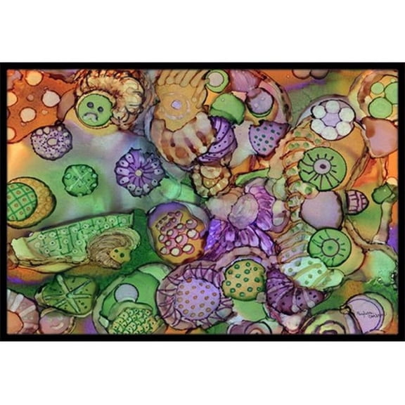 Carolines Treasures  Abstract in Purple Green & Orange Indoor or Outdoor Mat 18 x 27 in.