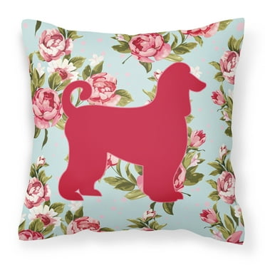 Afghan Hound Shabby Chic Blue Roses Canvas Fabric Decorative Pillow BB1066