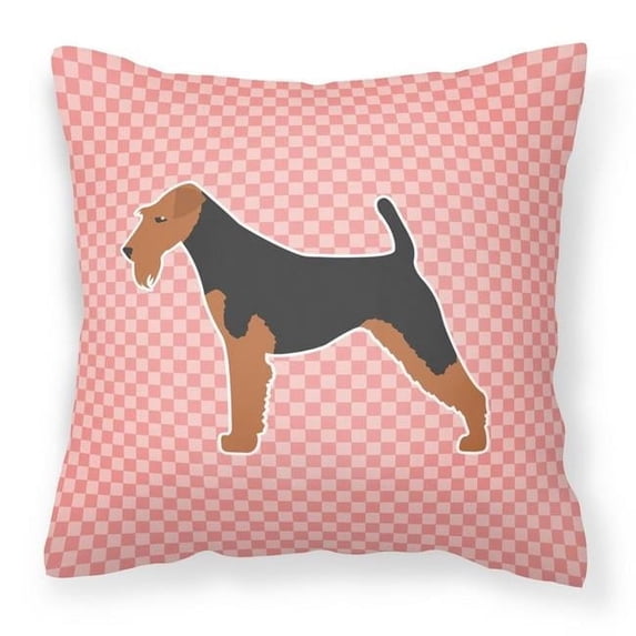 Airedale Terrier Checkerboard Pink Fabric Decorative Pillow BB3657PW1414