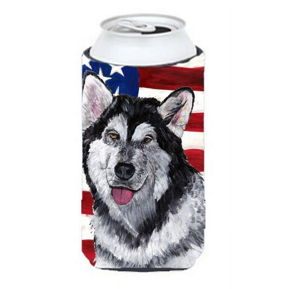 Carolines Treasures Alaskan Malamute USA Patriotic American Flag Tall Boy bottle sleeve Hugger