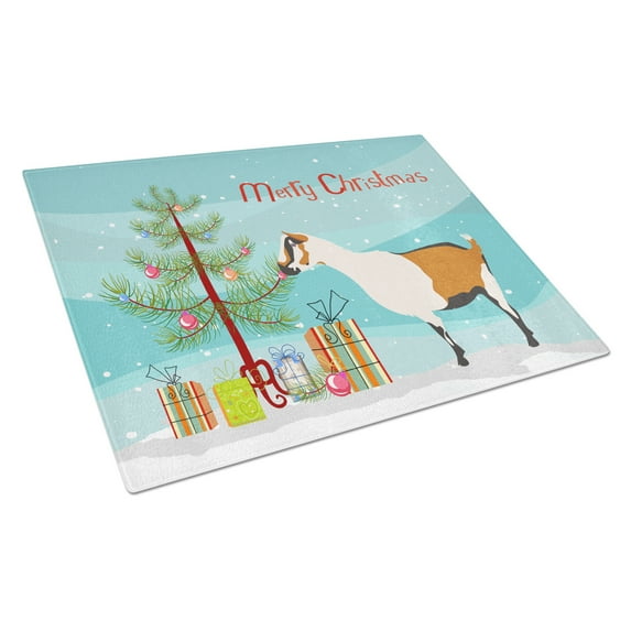 Carolines Treasures Alpine Goat Christmas Glass Cutting Board Large Teal 12H x 16W multicolor