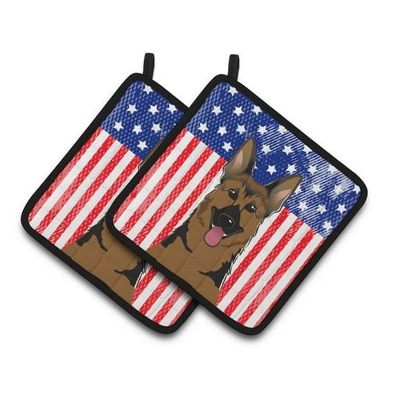 Carolines Treasures American Flag & German Shepherd Pair of Pot Holders 7.5 x 3 x 7.5 in.