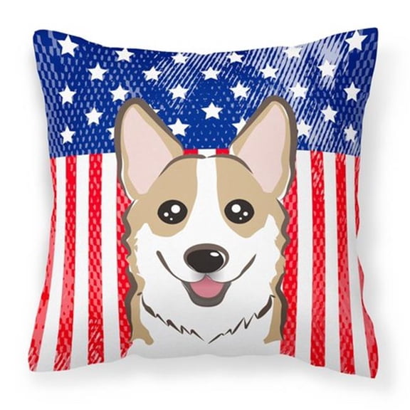 Carolines Treasures  American Flag & Sable Corgi Fabric Decorative Pillow - 14 x 3 x 14 in.