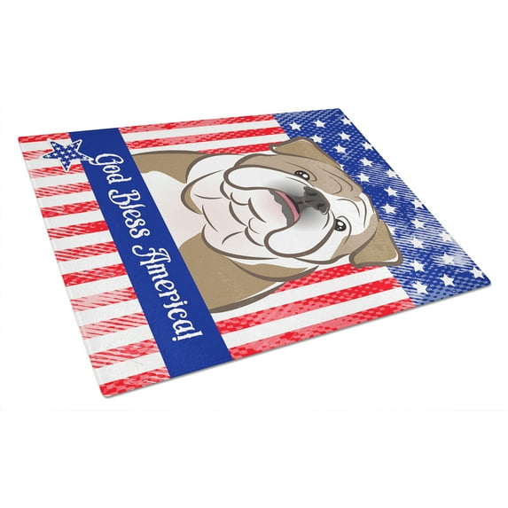 Carolines Treasures American Flag and English Bulldog Glass Cutting Board Large 12H x 16W multicolor