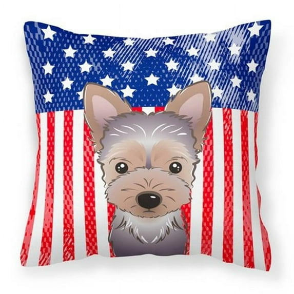 Flag and Yorkie Puppy Fabric Decorative Pillow BB2162PW1414